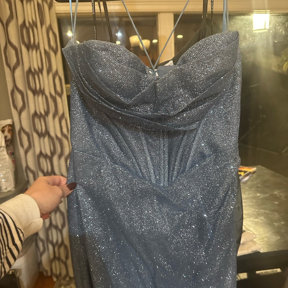 La divine blue sparkle prom dress